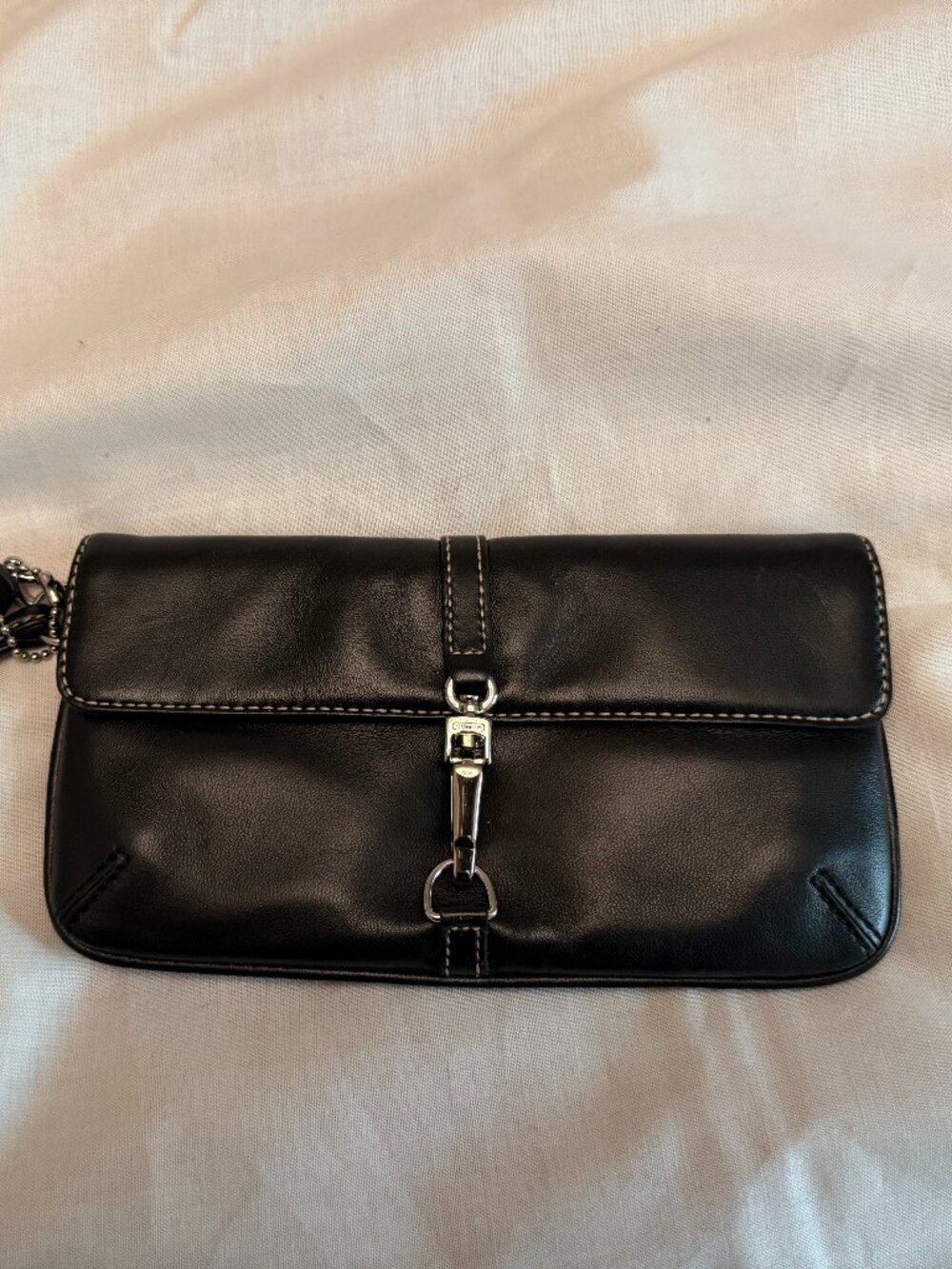 Coach Black Leather Wristlet Clutch Silver Hardware